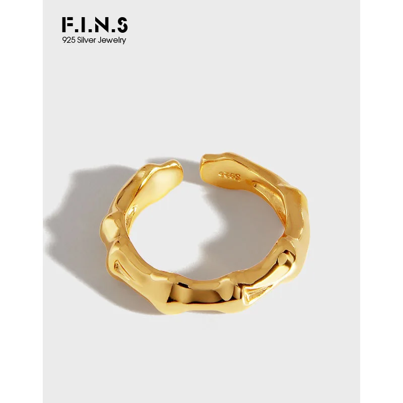 F. I. N. S koreai Divat Vastag Bambusz 100% S925 Sterling Ezüst Gyűrű, Fényes Nyitva Ujj Gyűrű a Nők Jól Tartozékok