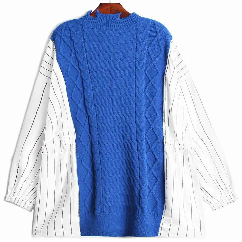 XITAO Őszi Új Pullovers 2021 Divat Alkalmi Kötés Patchwork Csíkos V-nyak, Laza Összes mérkőzés Egyszerűség Nők WMD3808 Kép 1 