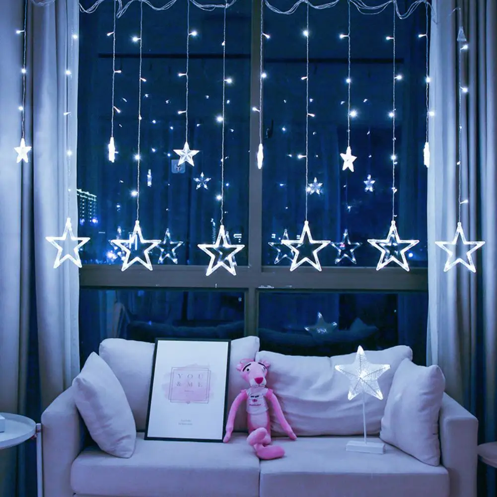 Csillag String Lámpák LED Karácsonyi Koszorú Tündér Függöny Fény Kültéri Beltéri Hálószoba Haza Party Esküvői Ramadan Dekoráció