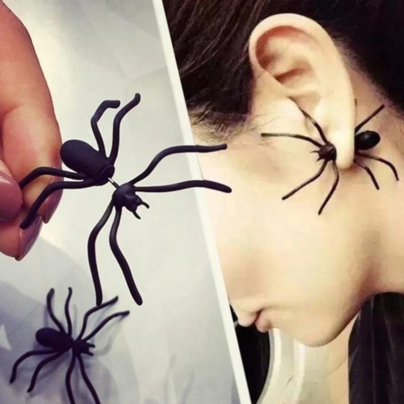 Fekete Pók Fülbevaló Személyiség Kétoldalas Első, Mind A Hátsó Fülbevaló Szúrt Vicces Dekoráció Alternatív Halloween