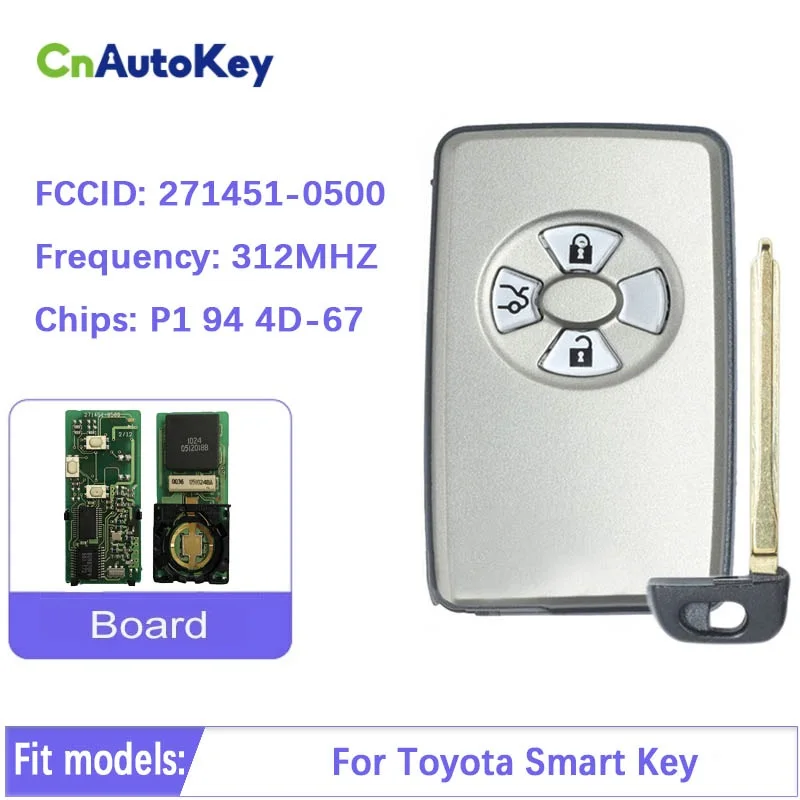 CN007178 271451-0500 Toyota Smart Remote Autó Kulcs Ellenőrzés 3 Gombok P1 94 4D-67 Chip 312MHz Kulcsnélküli Bejegyzés