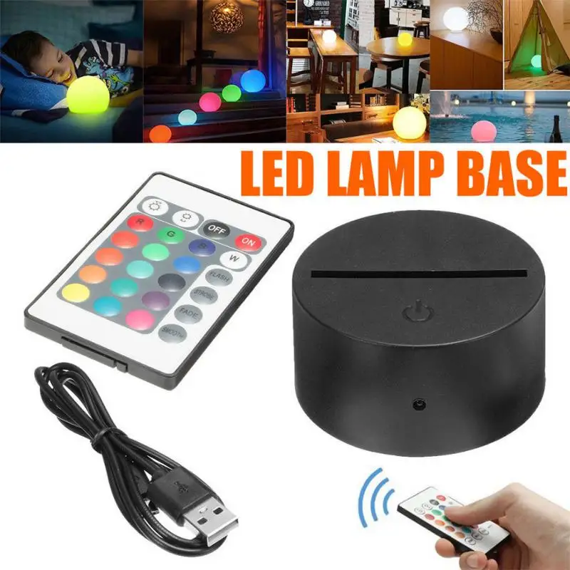Fekete Akril 3D-s LED Lámpa Bázis Táblázat Éjszakai Fény Bázis LED 7 Színű-Állítsa be ABS USB-Távirányító Világítás Kiegészítők, lakberendezés