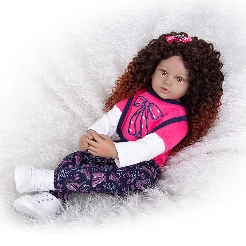 60CM Reborn Baba Babák Újjá Lány Fekete Bőr Ruhával Test Bebe Kisgyermek Újszülött Baba Játékok Gyerekeknek, Születésnapi, Karácsonyi Ajándék Kép 3 