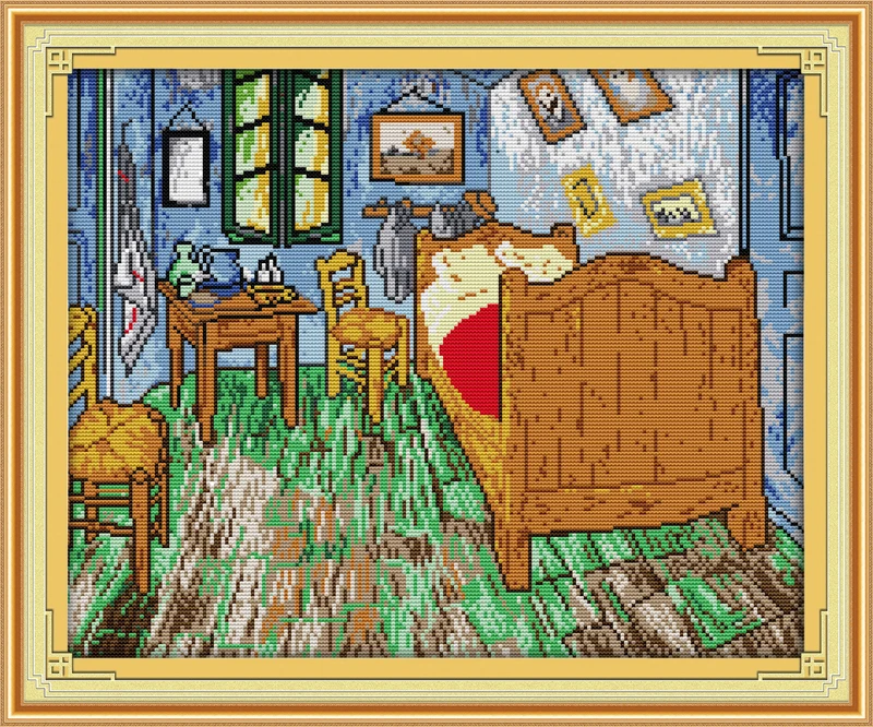 Van Gogh hálószoba keresztszemes készlet táj 18ct 14ct 11ct gróf nyomtatott vászon varrás, hímzés DIY kézzel készített kézimunka