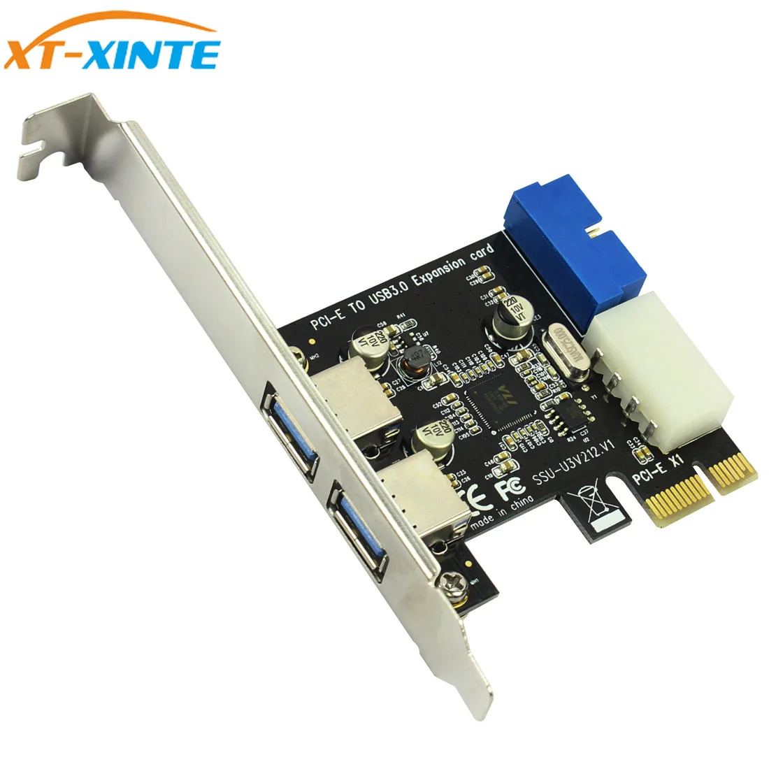 XT-XINTE 2 Port USB-Pcie x1 előlap 20P 20 Tűs USB 3.0 PCI-e bővítőkártya PCI Express pcie Hub Vezérlő Kártya Adapter