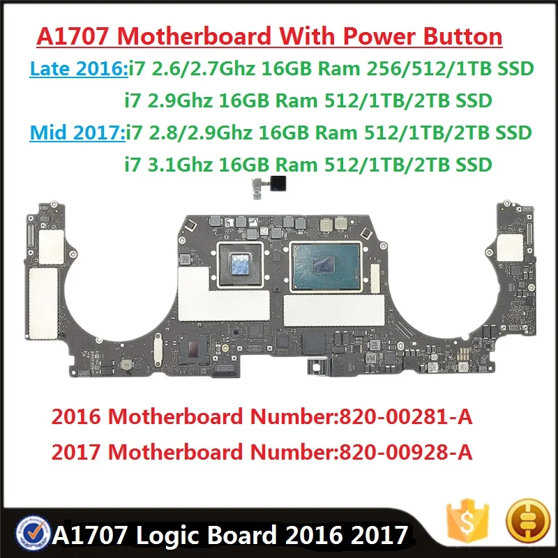 Eredeti A1707 Alaplap Touch ID 820-00928-EGY 820-00281-EGY MacBook Pro 15
