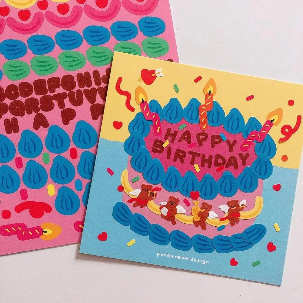 Korea Aranyos Aranyos Medve Születésnapi Torta Levelet Scrapbook Napló Matrica Dekoráció Szülinapi Kártyát DIY Ajándék