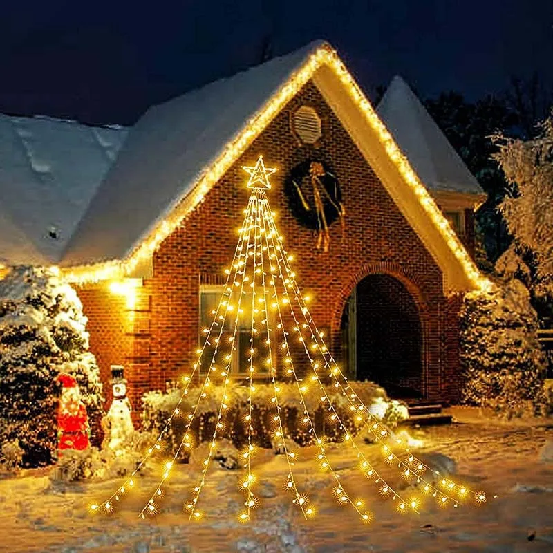 Karácsonyi Vízesés Függöny Fények Új Év Dekoráció, Kültéri Vízálló Garland LED String Fények Esküvői Hálószoba Tündér Fény