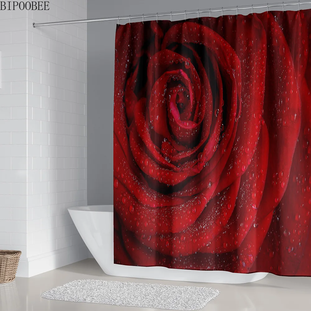3D-s Rózsa Fürdőszoba Függöny Szett a Gyönyörű Virágokat, csúszásmentes Szőnyeg, Wc Fedél Fedél Fürdő Szőnyeg, Szőnyegek Modern zuhanyfüggöny kampós Kép 4 