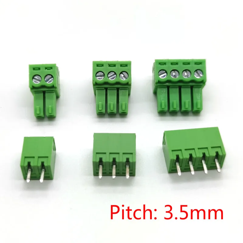 10 Pár 15EDG 3,5 mm-es Csatlakozó Blokk Egyenes Pin PCB Csavaros Terminál Csatlakozók 2/3/4/5/6/7/8/9/10P KF15EDG-3.5 Zöld