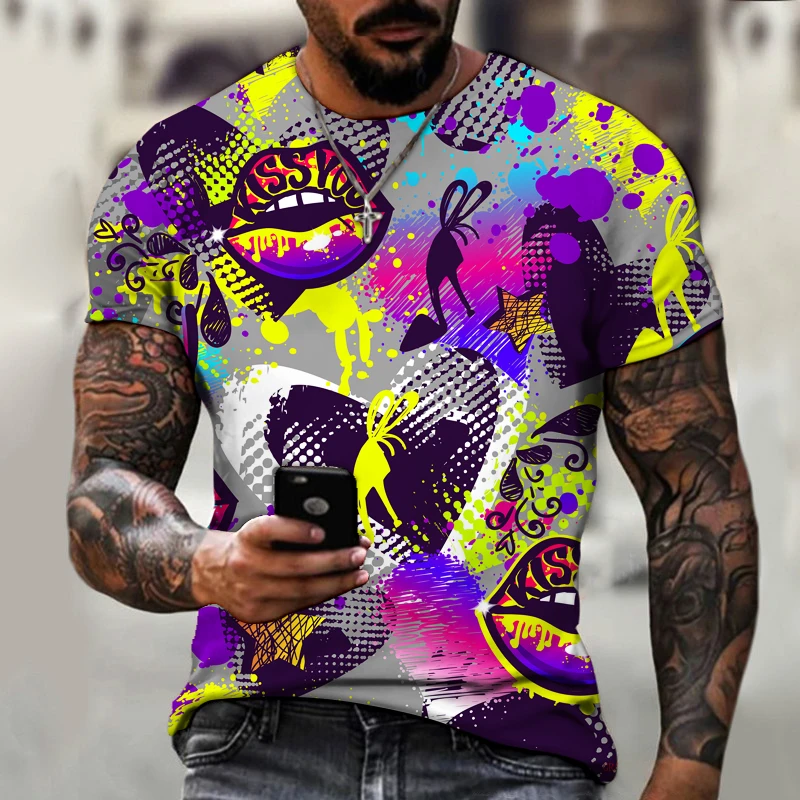 Férfi Graffiti Személyiség Nyomtatott pólók Férfi Divat póló, Alkalmi Nyári Rövid ujjú T-shirt A Férfiak, mind a Nők