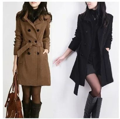 2021 őszi-téli női divat új koreai kétsoros közepes hosszúságú vékony női kabát, gyapjú kabát