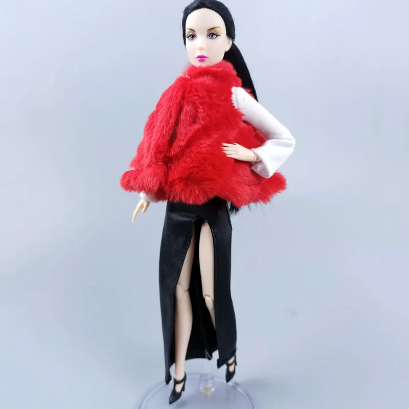 A hölgy Fehér, Fekete, Hosszú Ujjú Ruha & Vörös Bunda Barbie Babák Ruhák Ruhák 1/6 BJD Baba Kiegészítők, Játékok Gyerekeknek Kép 1 
