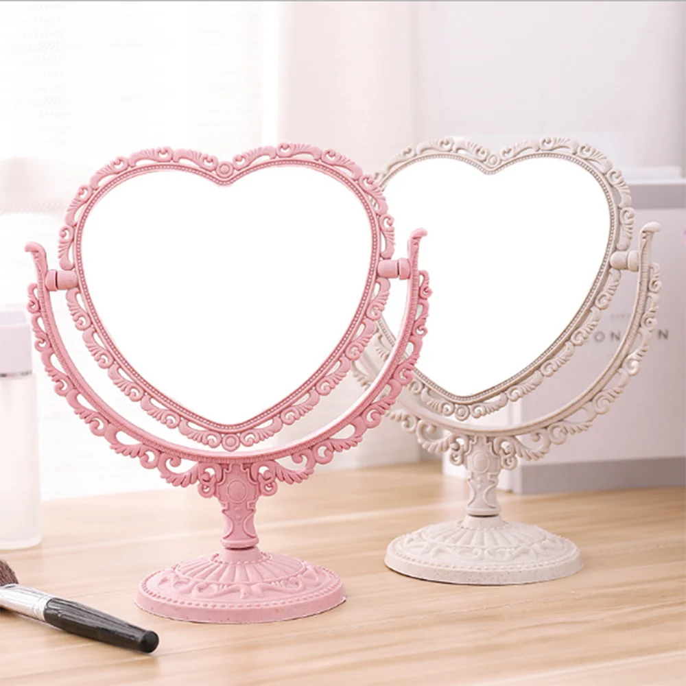 Asztali Smink Tükör Szív Alakú Smink Hiúság Hordozható kétoldalas Hiúság Tükör Tükör Kozmetikai Kompakt Tükör Nőknek