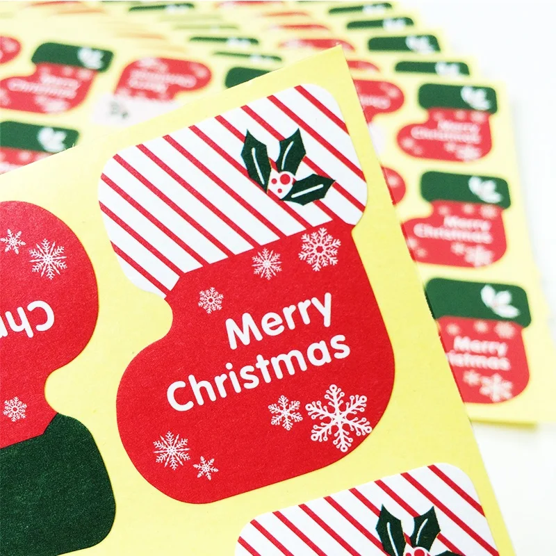 1800pcs/sok Boldog Karácsonyi Zokni sorozat Kraft pecsét matrica DIY ajándék Címkék