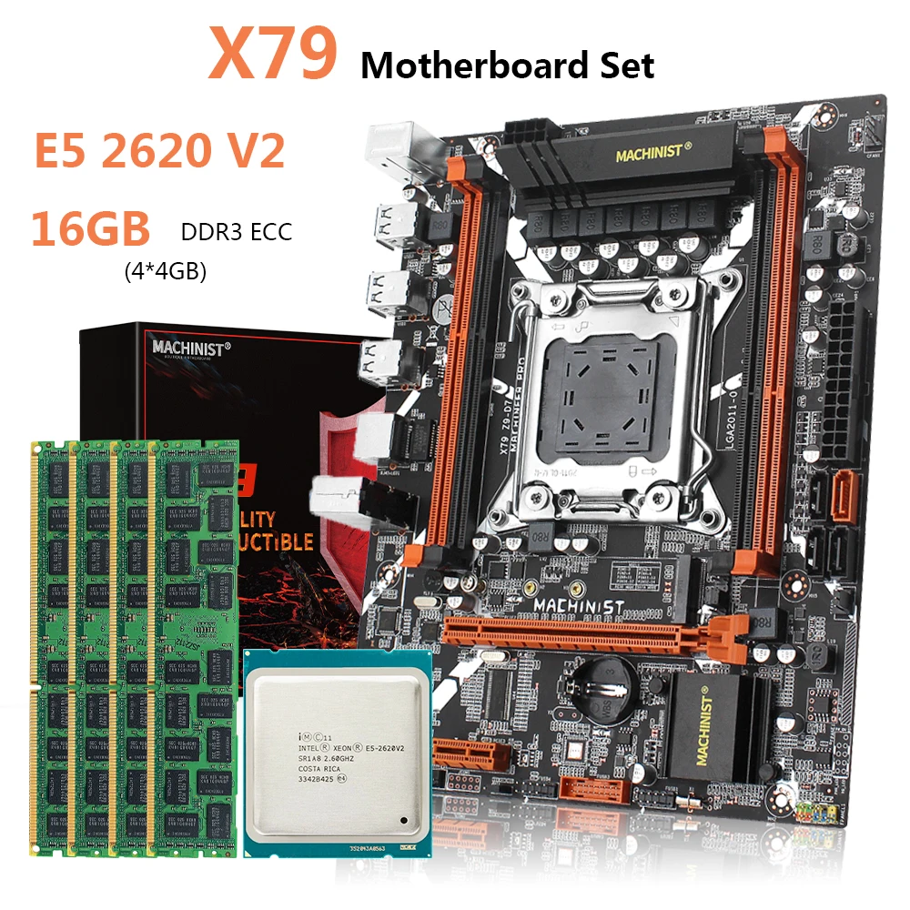 GÉPÉSZ X79 Alaplap LGA 2011 Kombó E5 2620 V2 CPU Processzor DDR3 16GB 4*4 gb ECC RAM Memória Kit Meghatározott PCI-eM.2 X79 Z9-D7