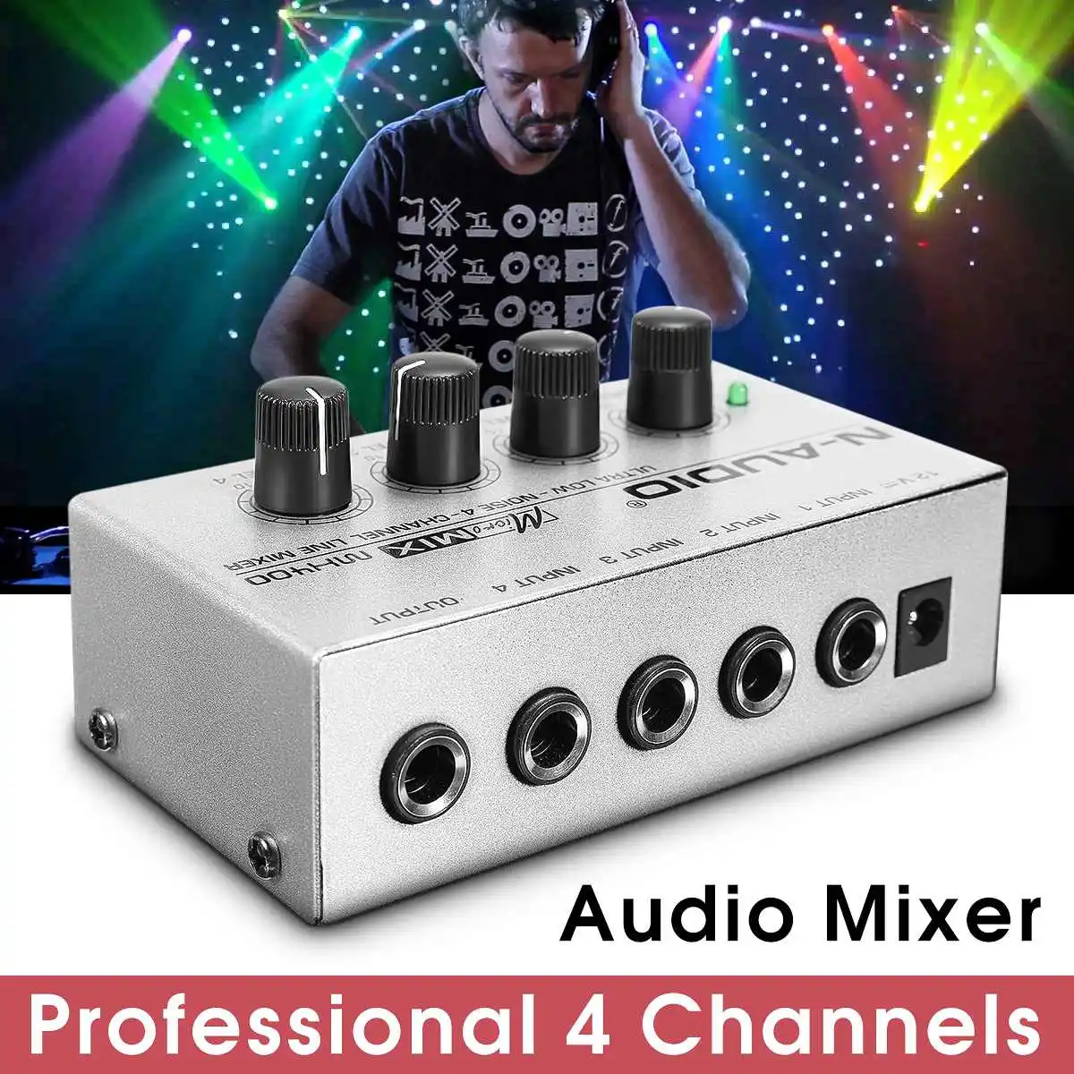 Hordozható, 12 v-os Audio Mixer az Ultra-kompakt, 4 Csatornás Zene Keverés Audio Hang Keverő DJ Konzol DJ Mezclador Audio PC Karae
