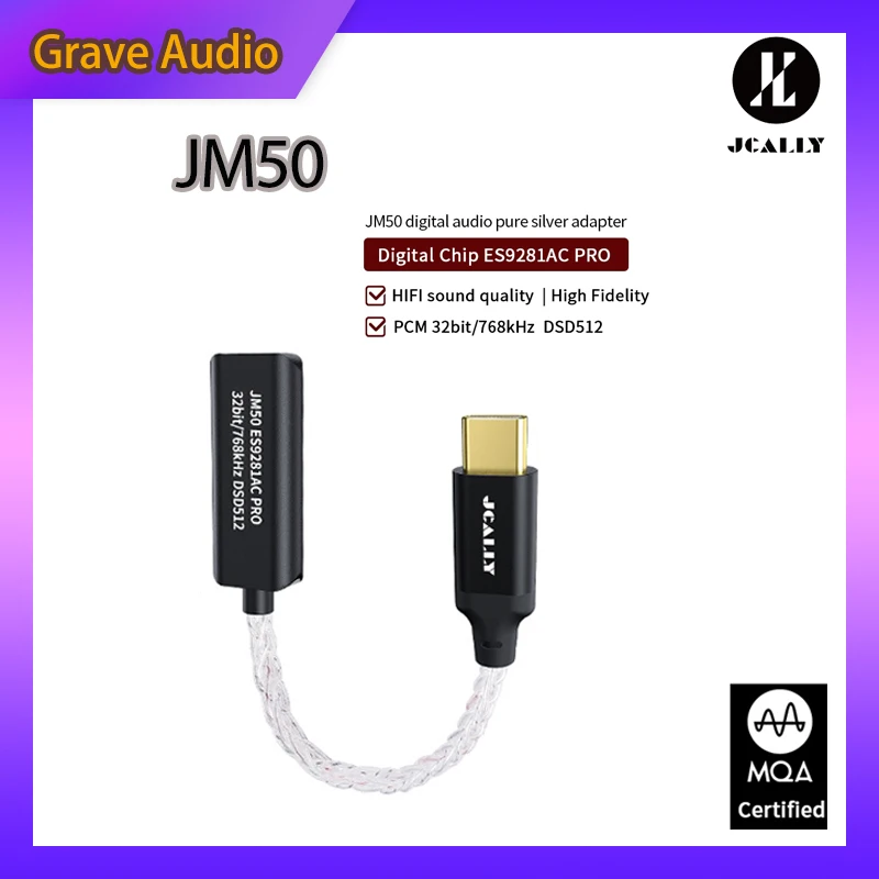 JCALLY JM50 USB-C DAC Digitális Audio Dekódolási Adapter Kábel Típus C-3,5 mm-es Dekódolás Fülhallgató Erősítő MQA ES9281AC pro