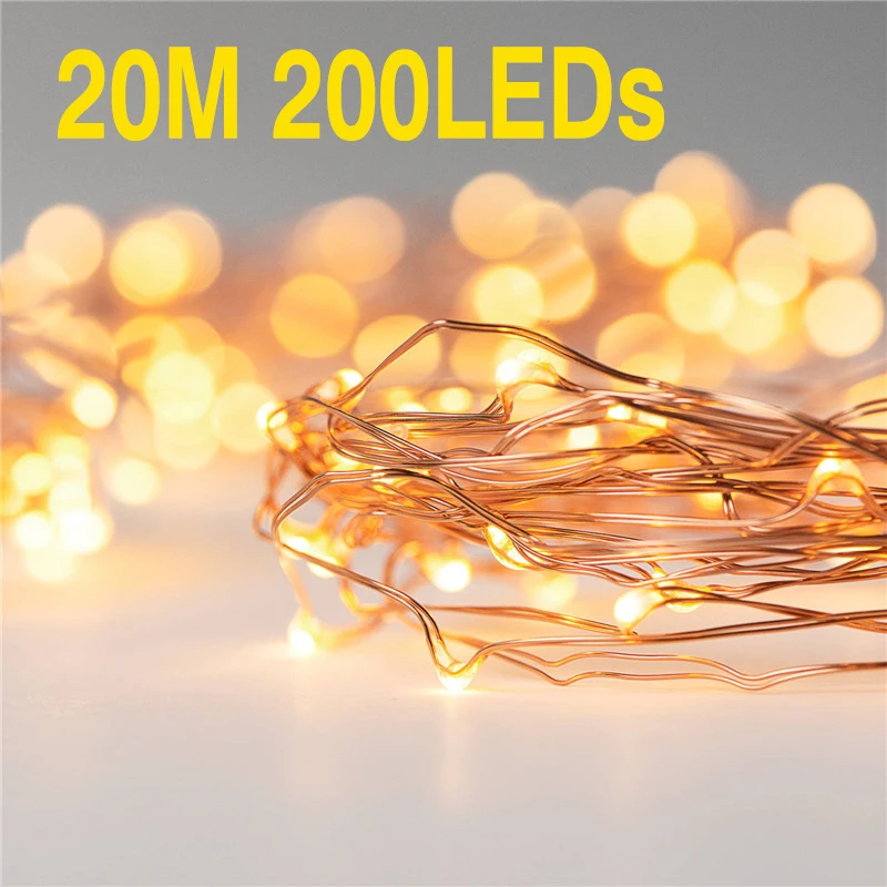 20M 200LED String Fény Vízálló LED Réz Drót String Akkumulátor Működik Az Ünnepi Szabadtéri Karácsonyi Party Esküvői Dekoráció Kép 0 