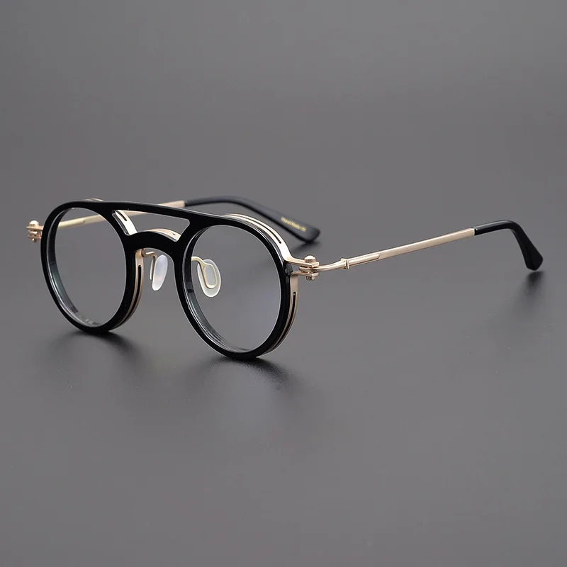 Japán Kézműves Kék Fény Szemüveg Keret Retro Kerek Titán-Acetát Szemüveg Férfiak Nők Receptet GAFAS Optikai Szemüveg