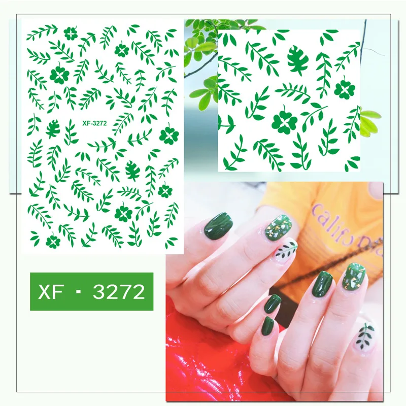 1db Köröm Matrica, Levél Zöld Egyszerű Nyári Toll Virág Manikűr Nail Art Vízjel Tippek XF3272