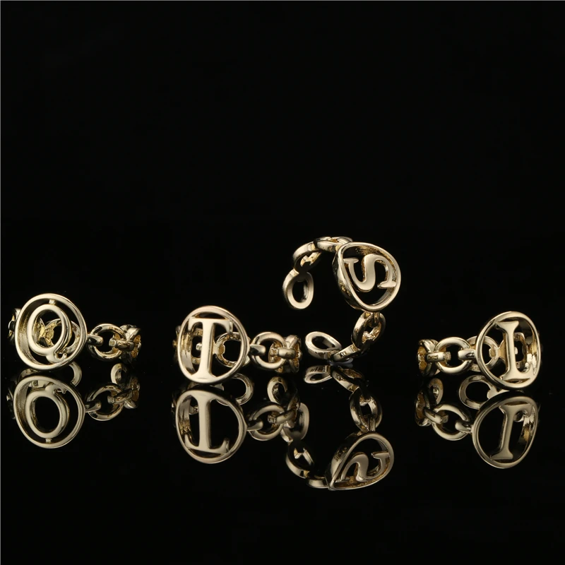 NEWBUY Arany Színű, Üreges Lánc Kezdeti Gyűrűk Nők Lány Állítható Méretű 26 Levelet Nyitott Gyűrű Női Parti Ékszer Ajándék Kép 4 