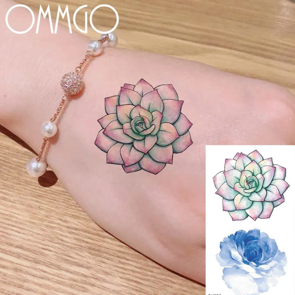 OMMGO Lotus Henna Virág pozsgás növények Ideiglenes Tetoválás Matrica Camellia Egyedi Tetoválás Body Art Wrsit Hamis Tetkóimat Kis Vízálló
