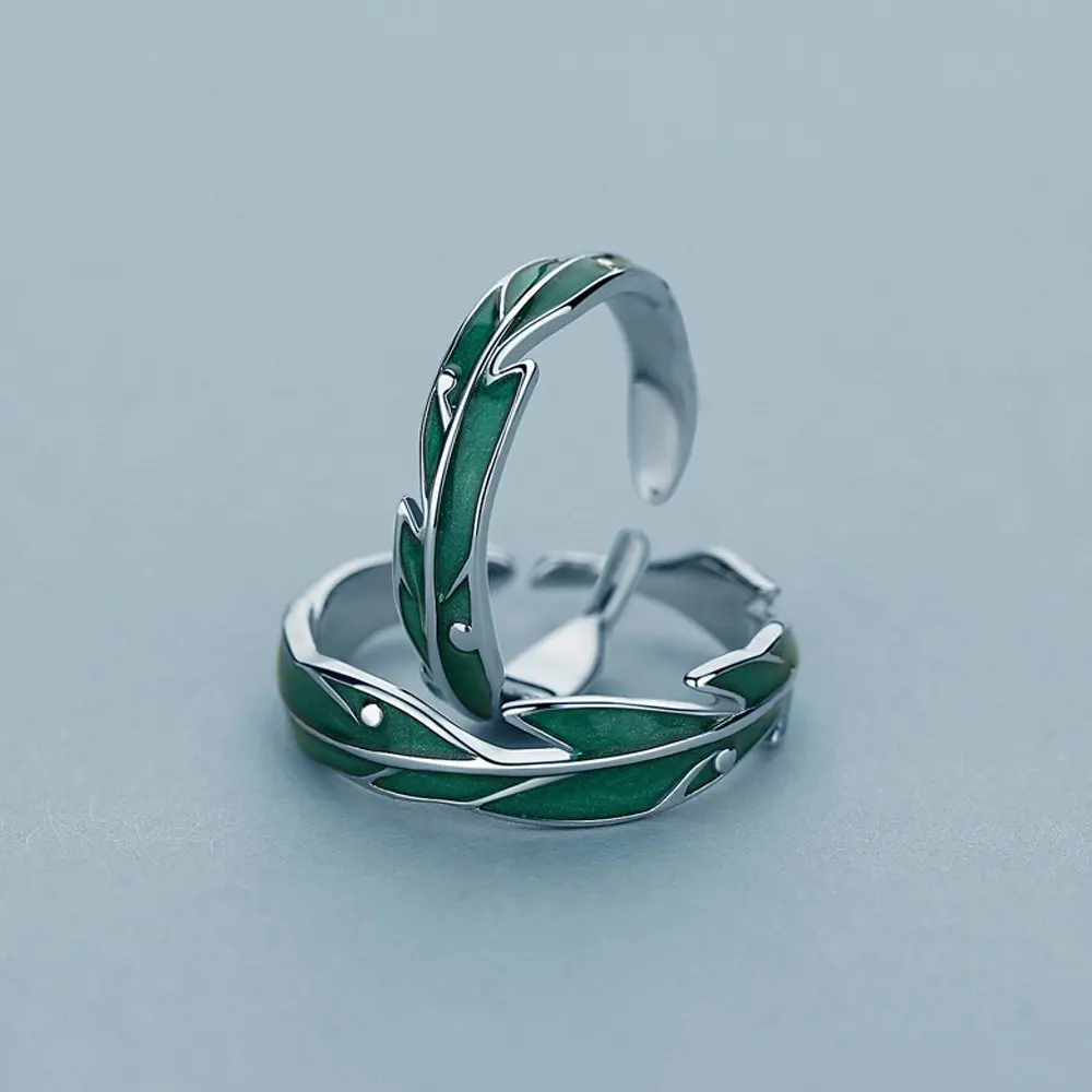 Divat Egyszerű Útifű Levél Zöld Nyitó Gyűrű Romantikus Polírozott Fém Átméretezhető Pár Esküvői Gyűrű