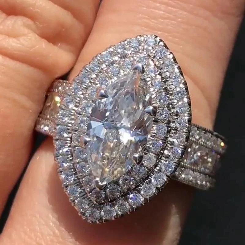 Huitan Gyönyörű Marquise Cirkónia Esküvői Gyűrű Nők divattervező Hölgy Luxus Gyűrűk Fél Eljegyzési gyűrű Ékszer