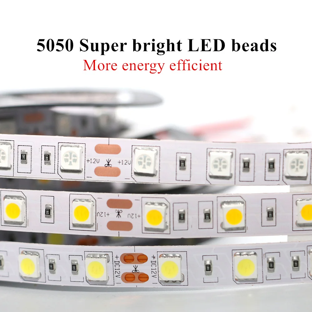 RGB LED Szalag Lámpa SMD 5050 60LED/M Lámpa DC12V Rugalmas, Világos Szalag 1/2/3/4/5M Bár Light Nem vízálló Led Csík Szalag fehér Kép 2 