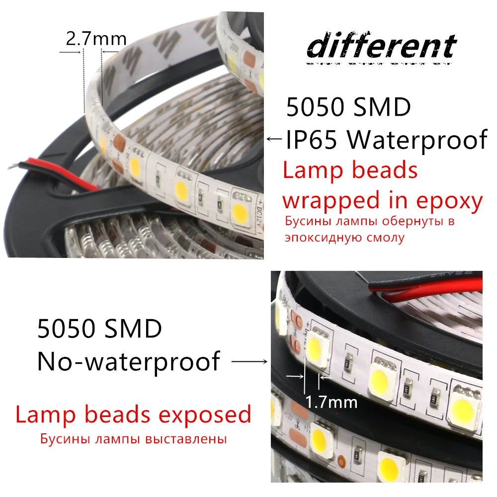 RGB LED Szalag Lámpa SMD 5050 60LED/M Lámpa DC12V Rugalmas, Világos Szalag 1/2/3/4/5M Bár Light Nem vízálló Led Csík Szalag fehér Kép 3 