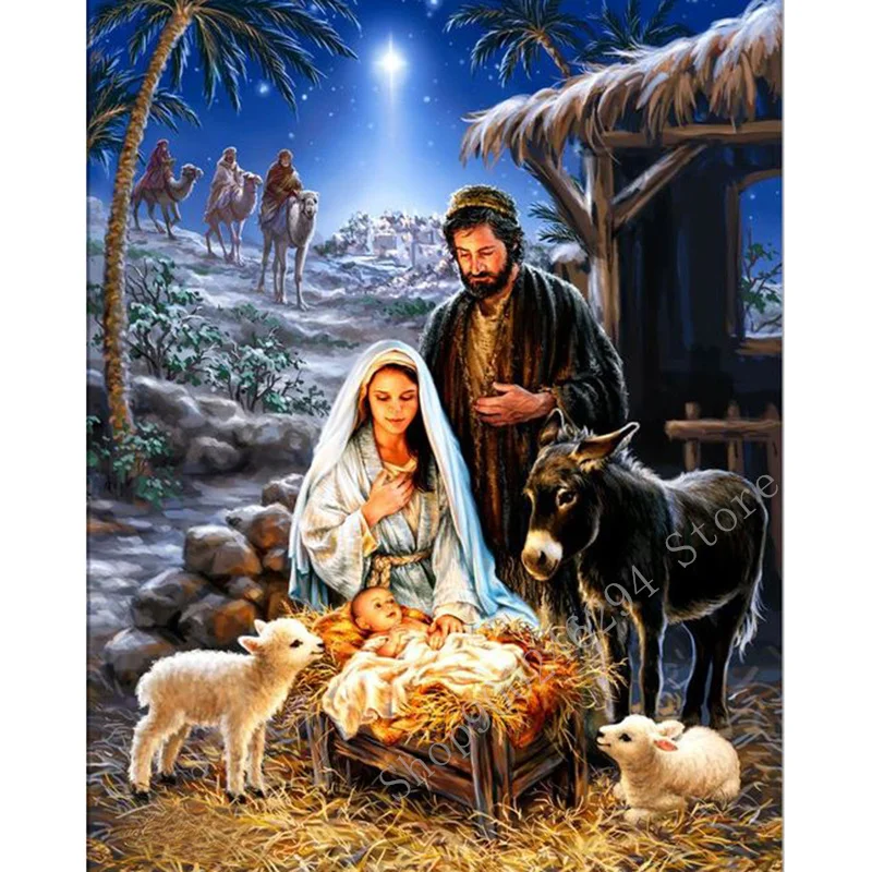 Hivatalos Boltban Gyémánt Festmény Jézus Születése Gyémánt Hímzés Teljes Készlet Gyémánt-Mozaik Strasszos Dekoráció FF2645