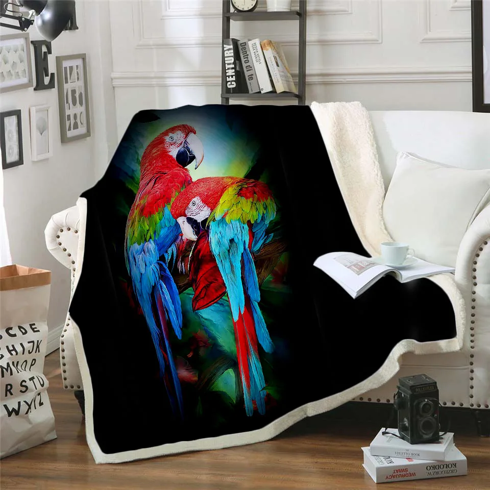 Plstar Kozmosz színes Papagáj brid Takaró 3D nyomtatás Sherpa Takaró az Ágy Gyerek Lány, Virág lakástextil Álomszerű stílus-1