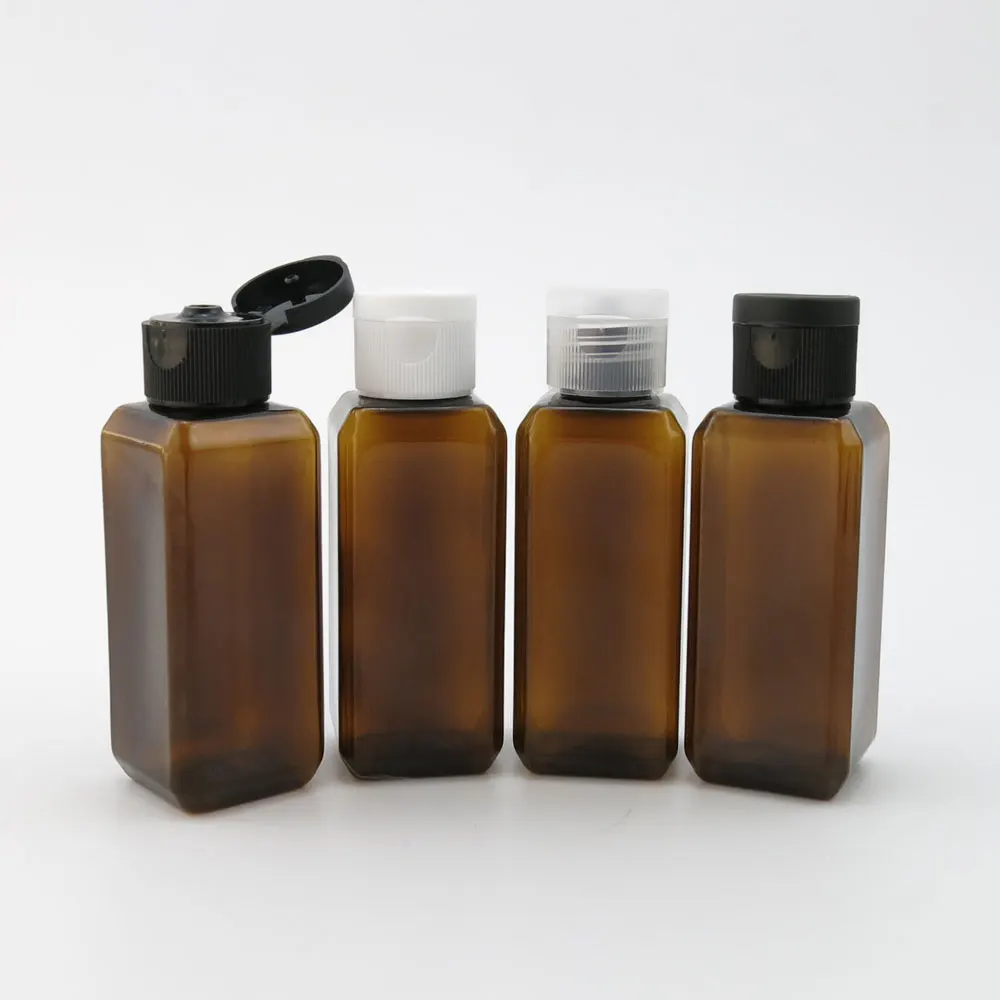 Új 100 X 50ML Amber Műanyag hajsampon Palack Flip Top Kap, 50 ccm-es Kis Négyzet bőrápoló Konténer