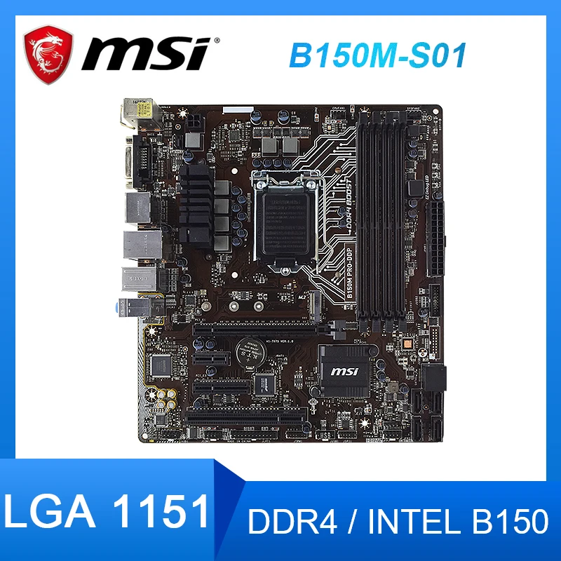 MSI B150M-S01 Alaplap LGA 1151 DDR4 RAM M. 2, PCI-E 3.0 X16 Slot USB 3.0 SATA III Intel B150 B150M Micro-ATX Alaplap Kép 0 