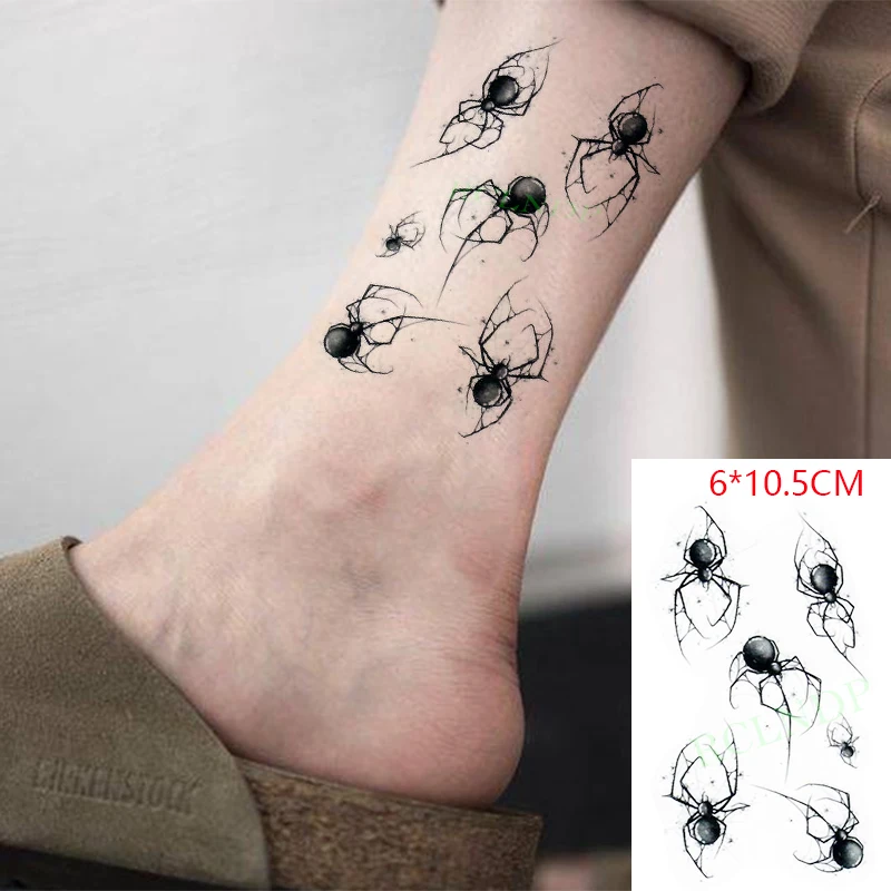 Vízálló Ideiglenes Tetoválás Matrica Fekete Pók Állati Klassz Body Art Flash Tetoválás Hamis Tetkó a Nők, Férfiak