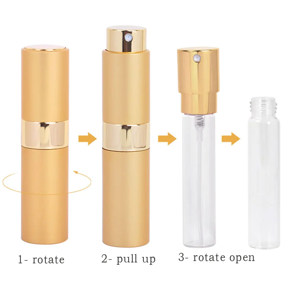 8ML Hordozható Mini Parfümös Üveg 1DB Utazási Porlasztó Újratölthető Palack Üres Töltelék Parfüm Spray Porlasztó Rotary Üveg