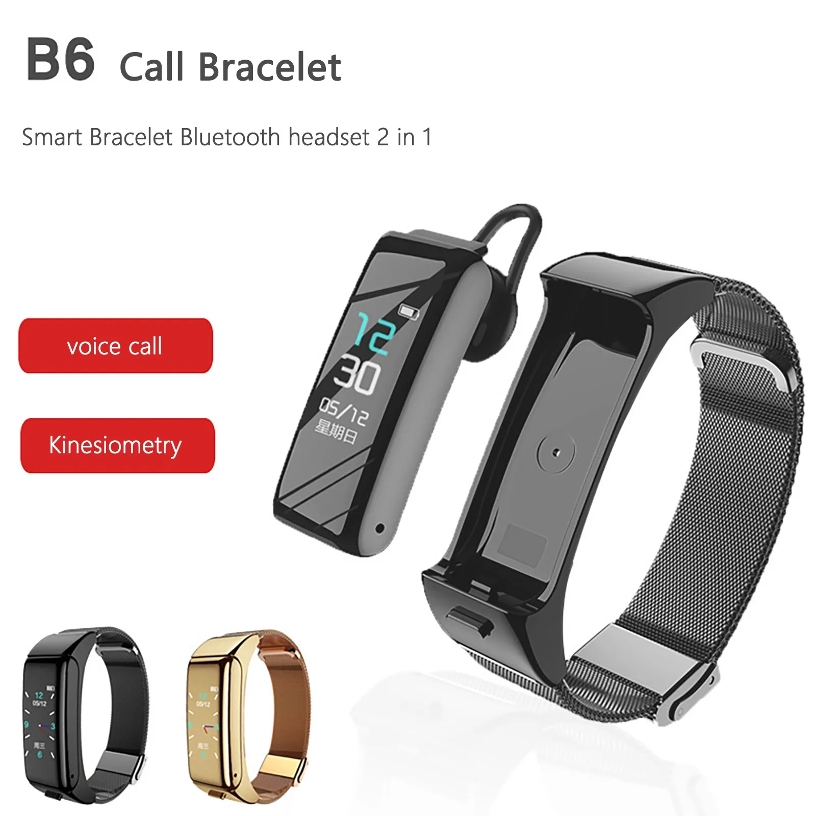2021 Új B6 Intelligens karóra Sport Karkötő Két-in-one Intelligens Karkötő Bluetooth-kompatibilis Smartwatch Vezeték nélküli Fejhallgató