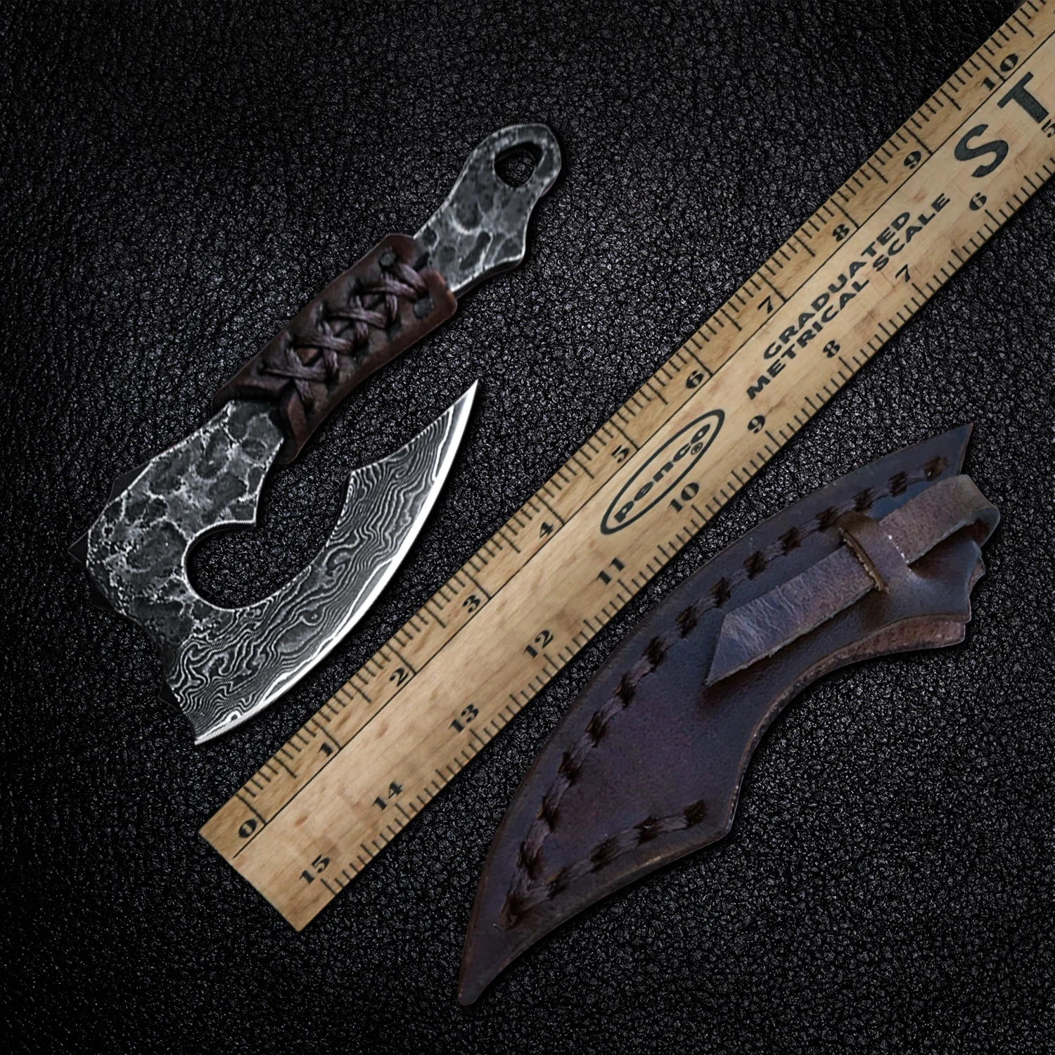 Damaszkuszi Acél Kézzel készített Nyaklánc Késsel, Kézzel készített Varrat Kezelni Kompakt Mini Fix Penge kulcstartó Kis Fejsze EDC ESZKÖZÖK