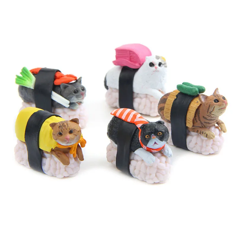 5db Japán Sushi Macska Figurák Tündér Kert, Otthon, Ház Dekoráció Mini Cica Miniatúrák Táj DIY Kézműves Kiegészítők
