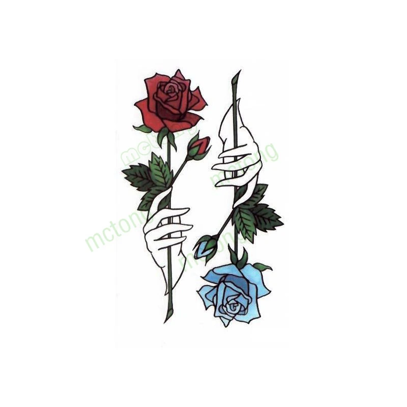 Friss Kék Démon keze vörös rózsa Tatuajes Fedő Kéz-Láb Tatouage Test Vízálló Ideiglenes flash fakeTattoo Matrica Kis Taty