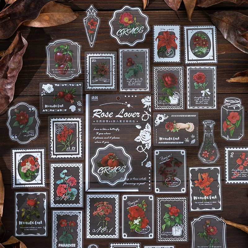 PET matrica táska természetes messenger sorozat retro irodalmi virág kezét fiók anyag, dekorációs matrica 60 db 6 típusú Kép 0 