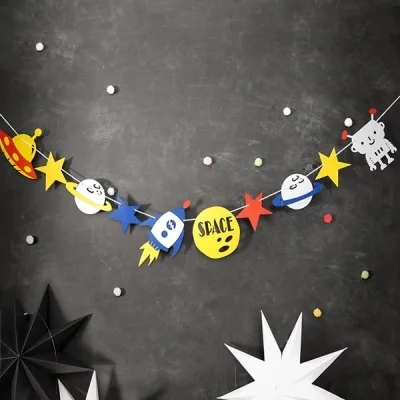 Idegen Hely Party Dekoráció UFO Galaxy Robot Sármány String Zászlók Garland Banner a Baba Zuhany Gyerekek, Gyerekek DIY Ajándék