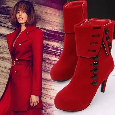 csizma magas sarkú méret Rövid 43 női csizma piros velúr csat női cipő, esküvői cipő 2021 női csizma