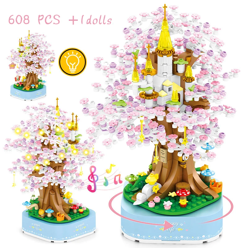 Új Sakura Forgó zenélő Doboz 608 DB építőkövei Virág Lány Játék Lány Ajándék