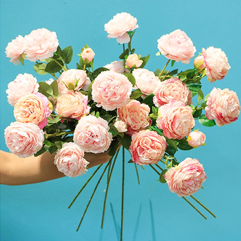 3Heads 65 Cm Pezsgő Mesterséges Penoy Rózsa Virág művirágok Menyasszony Kezében Flores Haza Fél Táblázat Karácsonyi Dekoráció