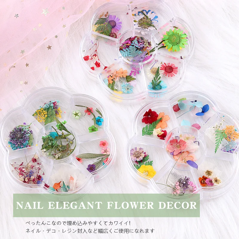 Mix Színek 1 Kerék Szárított Virág 3D Nail Art Dekoráció Természetes Virágot, Matricát köröm Manikűr Tartozékok Tipp