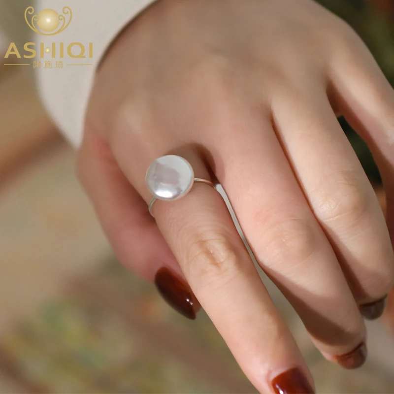 ASHIQI Természetes Édesvízi Barokk Gyöngy 925 Sterling Ezüst koreai Gyűrű Divat Ékszerek Nők