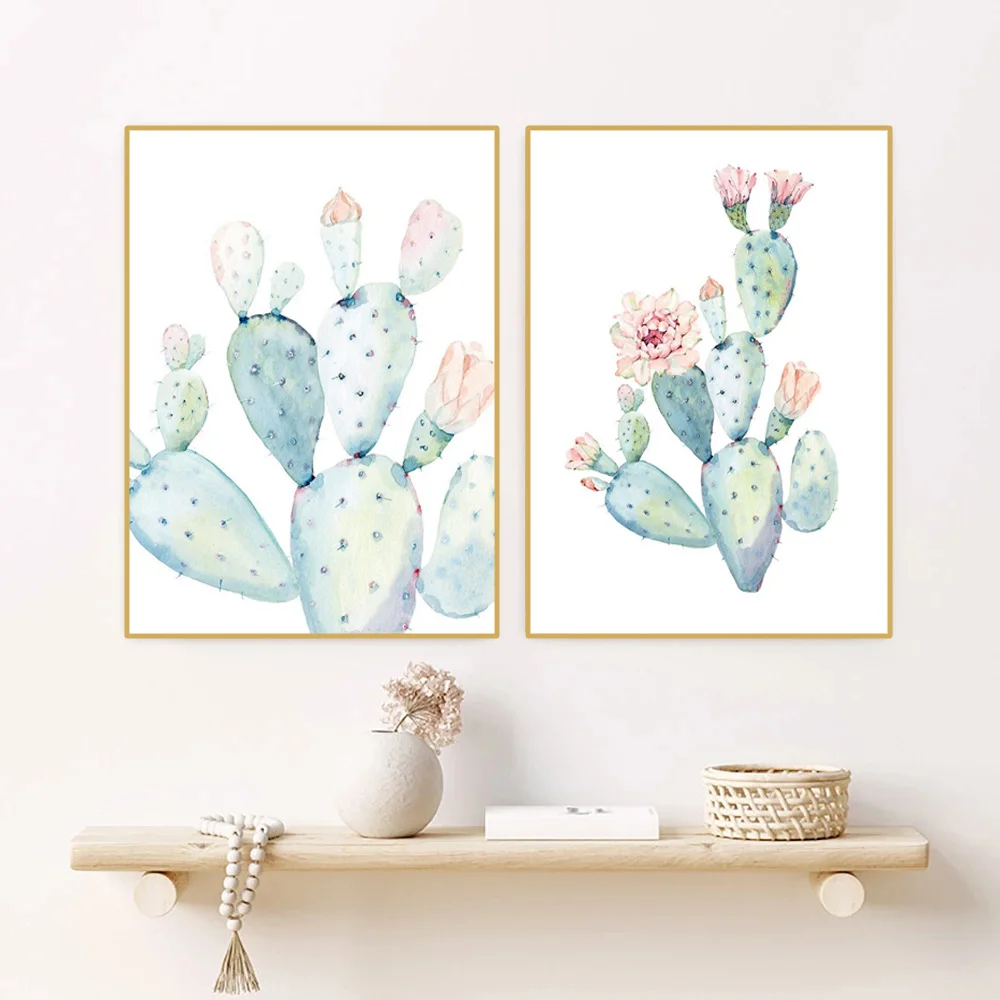 Északi művészeti akvarell növény kaktusz fal, nyomatok, poszterek, nyomtatott vászon haza nappali art kép dekoráció