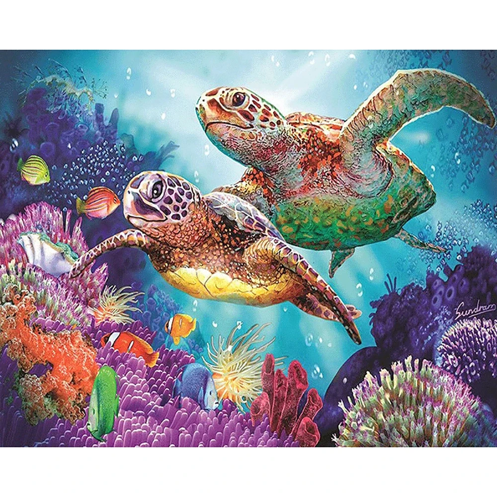 Gyémánt Festmény Korallok&teknősök Mozaik DIY 5D Gyémánt Festmény Teljes Kör/Négyzet Állat keresztszemes Hímzés lakberendezés Kézműves